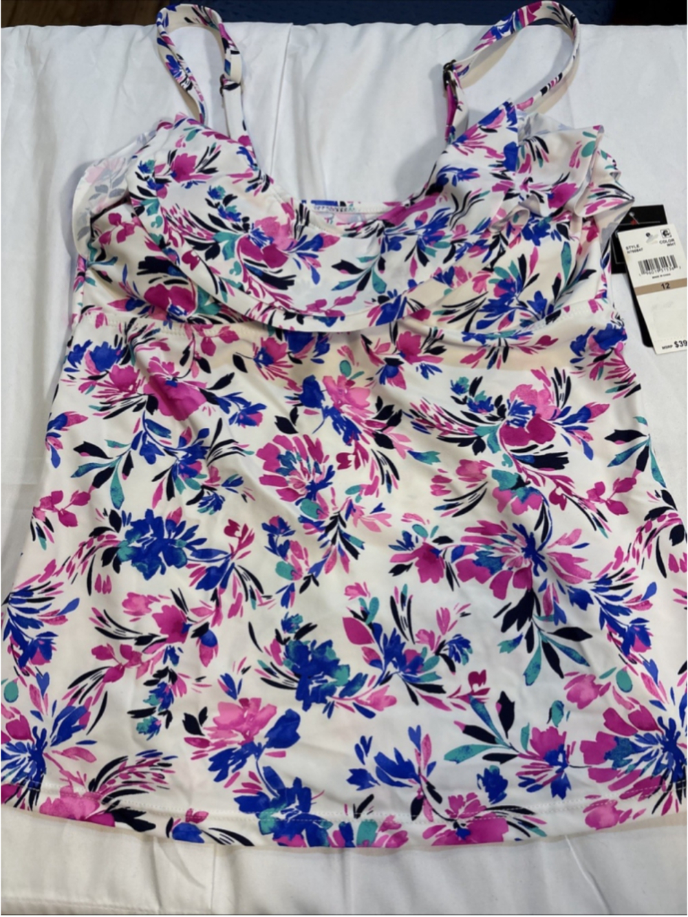 Island Escape Floral Ruffled Neckline Tankini Size 12